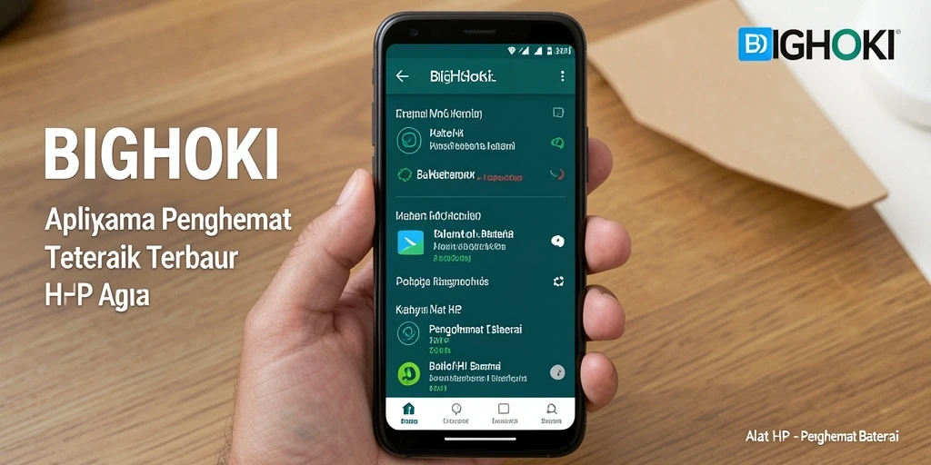 Tampilan antarmuka aplikasi BIGHOKI untuk penghemat baterai yang efisien.