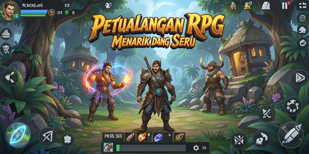Antarmuka permainan PK95 dengan berbagai fitur dan karakter unik.