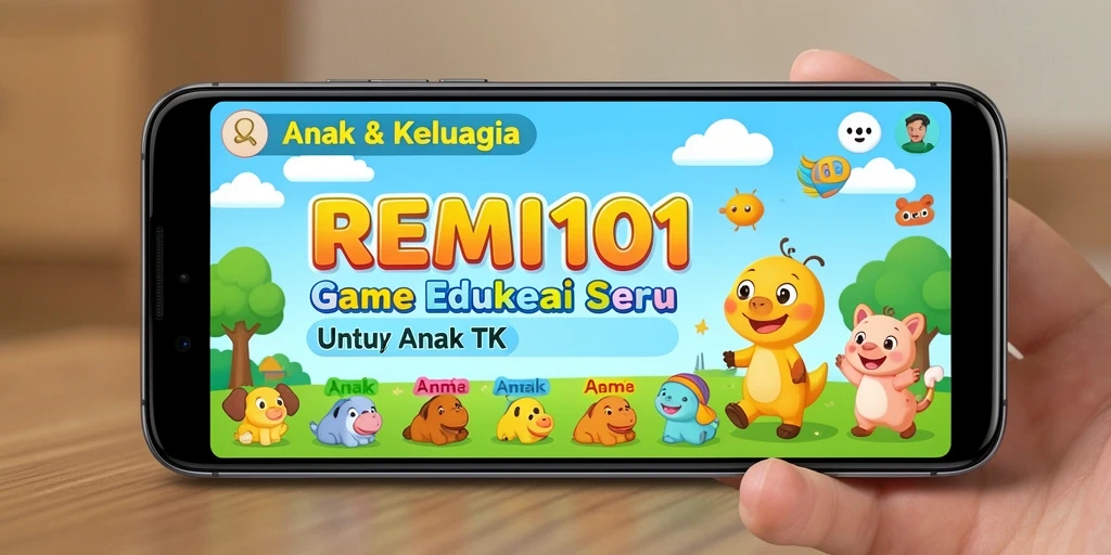 Antarmuka aplikasi REMI101 yang ramah anak dan edukatif.